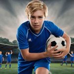 mladi fudbaler sa loptomu ruci